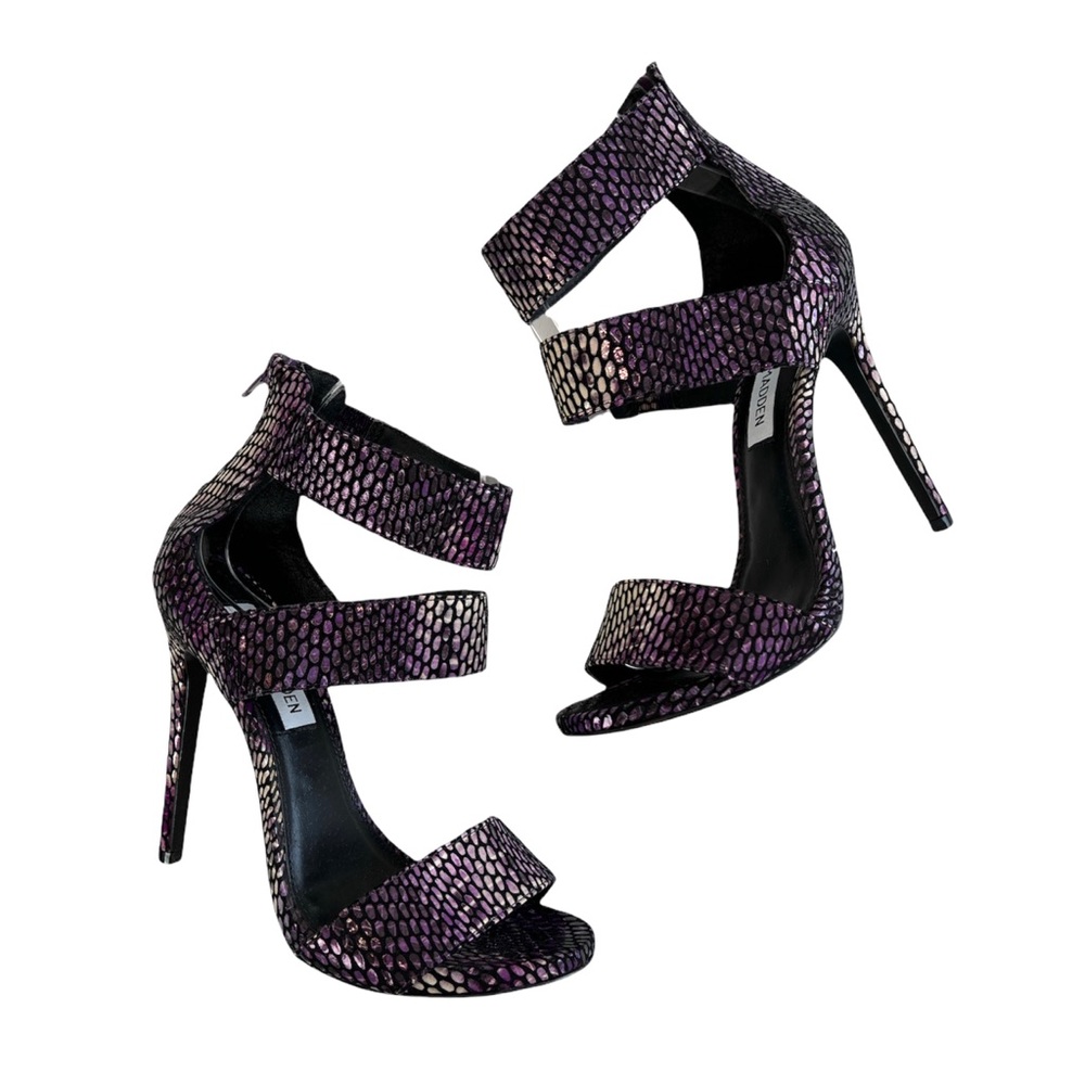 NWOT Steve Madden Mira Purple Snakeskin Embossed High Heel Sandals Size 6.5